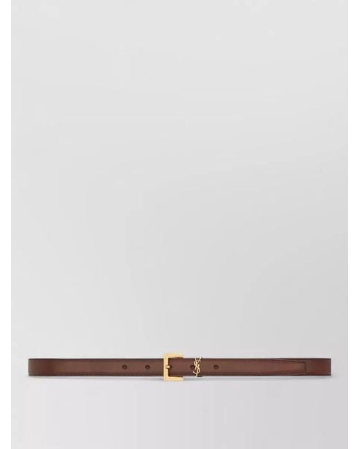 Saint Laurent White Cassandre Leather Belt Tone Hardware