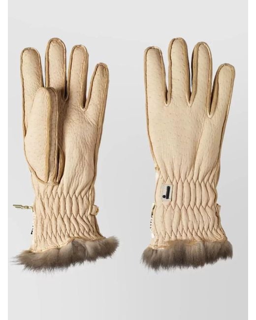 Restelli Natural Peccary Opossuy Gloves Fur Cuff Quilted