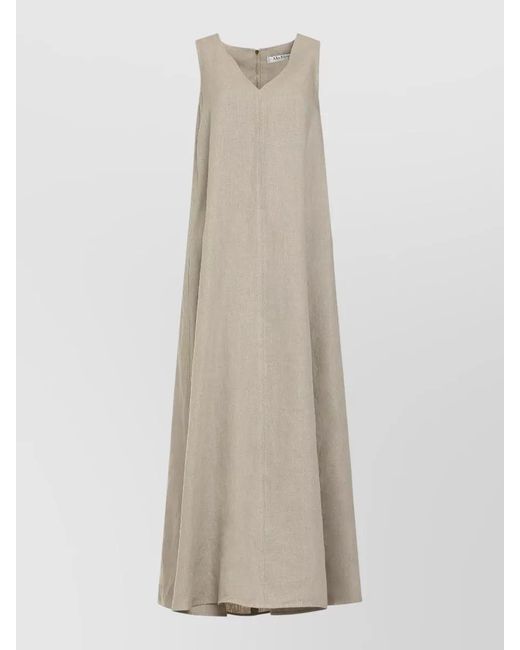 Max Mara White Simeone Linen A Line V Neck Dress