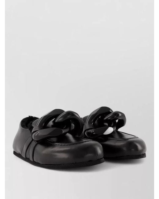 J.W. Anderson Black Chain Detail Leather Loafers Closed Back