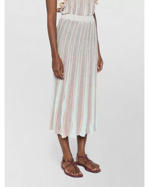 Forte_forte White Pleated Striped Midi Skirt Ruffle Detail