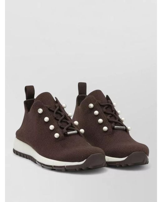 Jimmy Choo Purple Knit Sneakers Rubber Sole Pull Tab Design