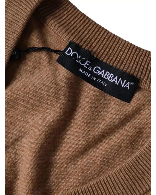 Dolce & Gabbana Brown Cashmere V Neck Long Sleeve Pullover for men