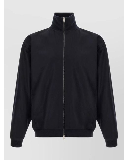 Jil Sander Blue Wool Funnel Neck Zip Jacket for men
