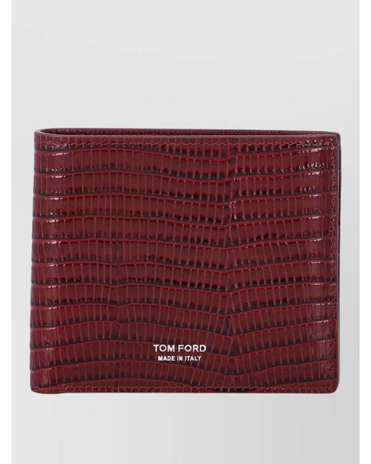 Tom Ford Red Compact Bifold Leather Wallet Lizard Texture for men