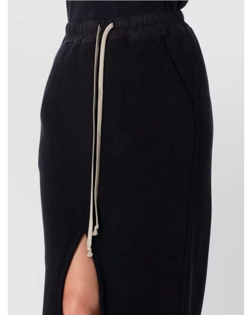 Rick Owens Black Cotton High-Rise Front-Slit Maxi Skirt