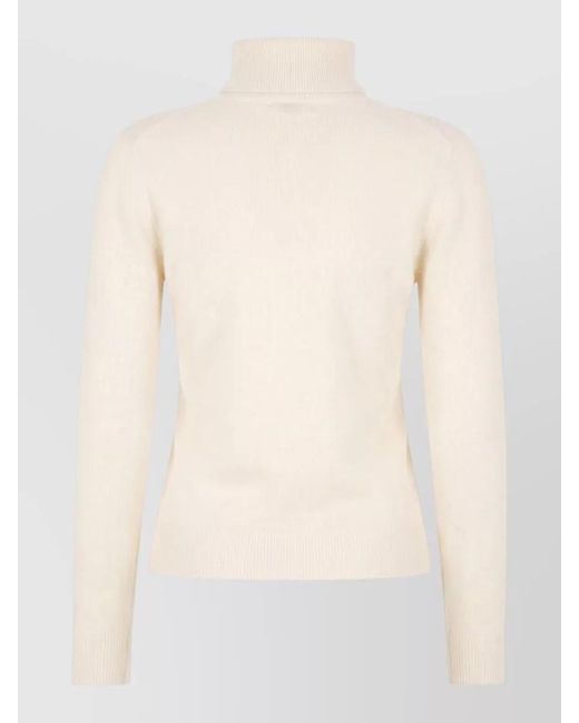 Alberta Ferretti Natural Turtleneck Ribbed Top Detail
