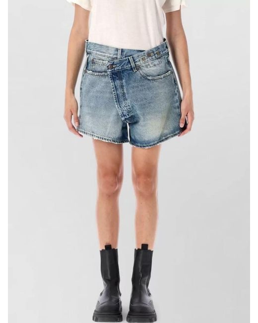 R13 Blue Crossover Denim Shorts Belt Loops Pockets