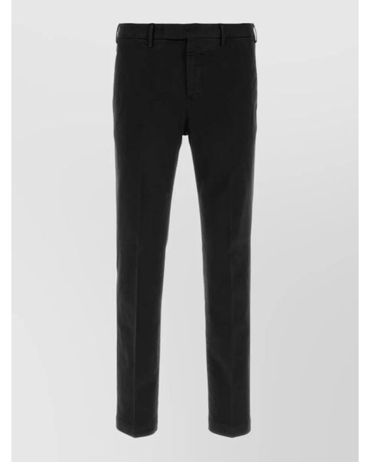PT Torino Black Stretch Cotton Slim Fit Belt Loop Pants for men