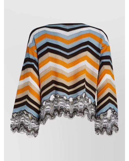 Jucca White Boat Neck Knit Chevron Pattern Long Sleeves