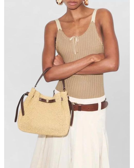 Tory Burch Natural Romy Bucket Tote Bag Crochet Raffia