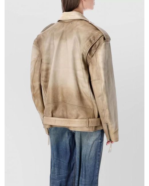 Golden Goose Deluxe Brand Natural Leather Oversized Asymmetric-Zip Biker Jacket