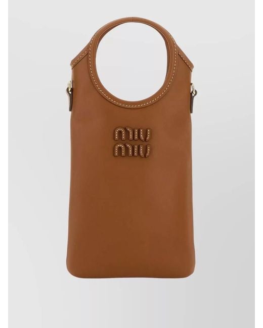 Miu Miu Brown Leather Phone Case Top Handle Detail