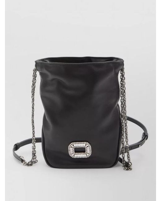 Roger Vivier Black Calfskin Crystal-Embellished Crossbody Bag