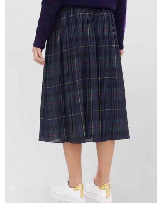 Polo Ralph Lauren Blue Checked Midi Skirt Pleated Design