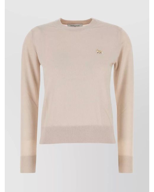 Maison Kitsuné Natural Wool Crew Neck Sweater With Ribbed Finish
