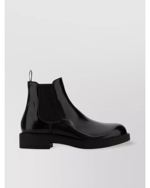 Prada Black Glossy Leather Ankle Boots With Elastic Panels for men