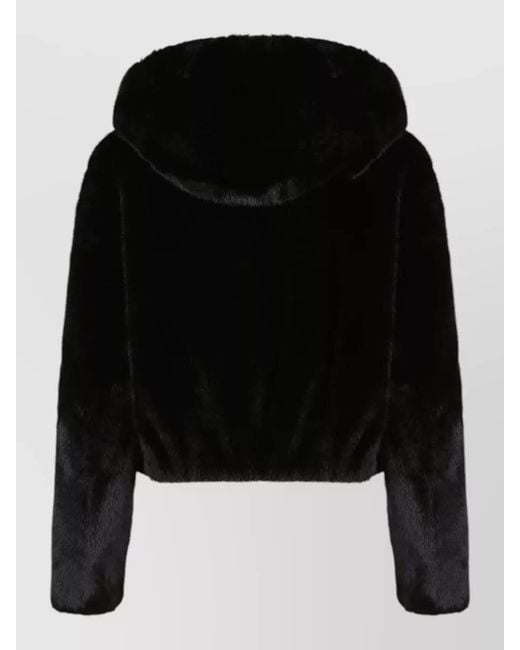 Pinko Black Cropped Hooded Coat Silk Nylon Mix