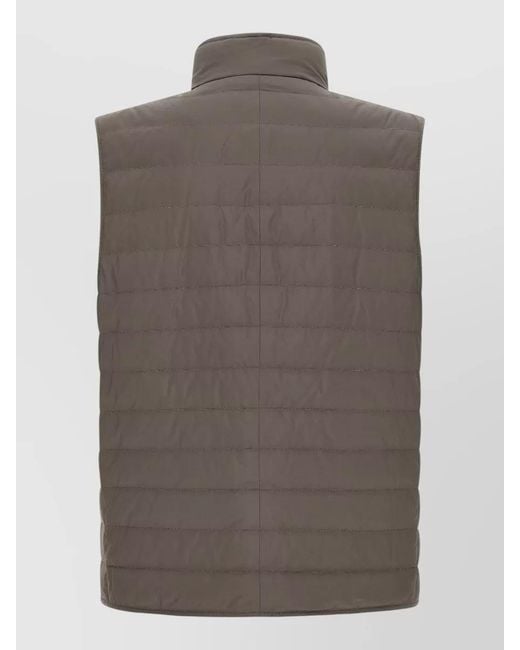 Brunello Cucinelli Brown Technical Quilted Goose Down Utility Vest for men