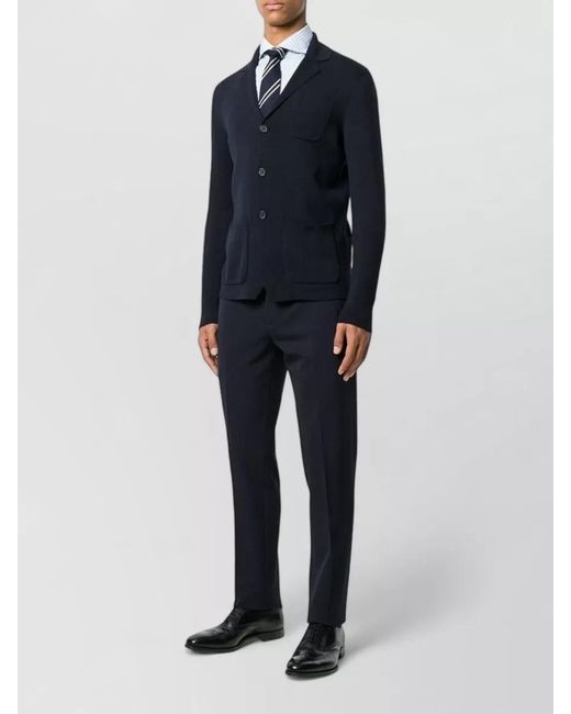 Drumohr Blue Knit Jacket Long Sleeves Front Pockets Lapels for men