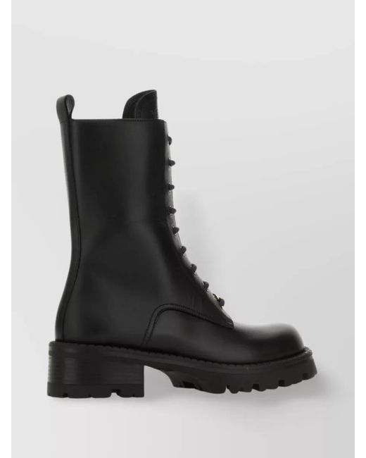 Versace Black Leather Lace-Up Ankle Boots