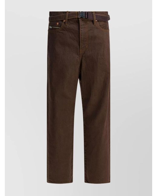 Sacai Brown Relaxed Denim Trousers With Belt Loops And Zip Pocket for men