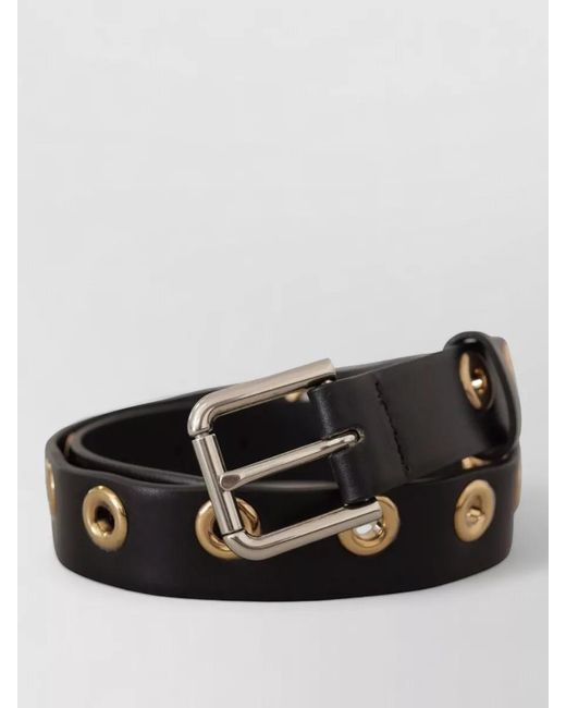 Dolce & Gabbana Black Leather Belt Eyelet Detail Metal Buckle