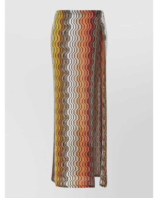 Missoni Multicolor Greek Zigzag Pattern Raschel Midi Skirt