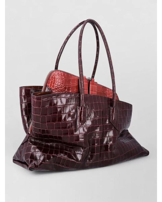 The Attico Red Medium Crocodile Pattern Leather Tote Bag