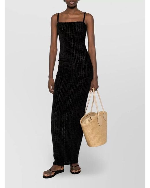 Balmain Black Monogram Dress Fitted Silhouette Floor Length