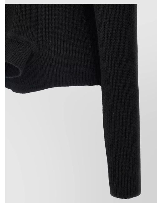 Rick Owens Black Ribbed Cashmere Mock Neck Cutout Jumper