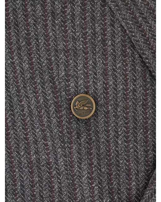 Etro Gray Double-Breasted Embroidered Blazer for men