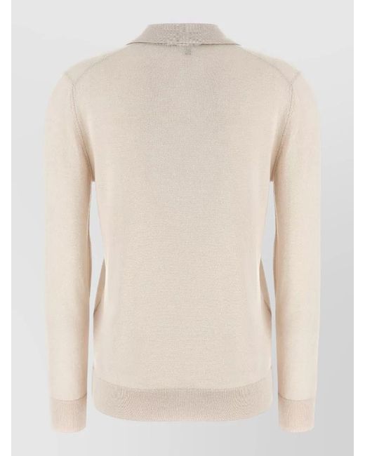 Brioni Natural Cashmere Silk Long-Sleeve V-Neck Polo Shirt