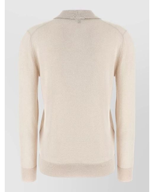 Brioni Natural Cashmere Silk Polo Shirt Long Sleeves