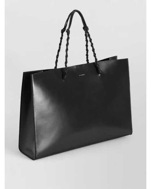 Jil Sander Black Tangle Leather Tote Bag