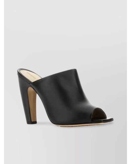 Bottega Veneta Black Leather Peep-Toe Mules