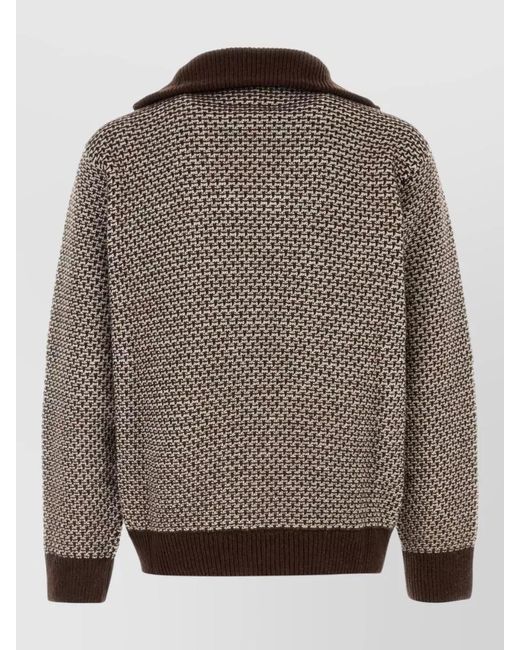 MM6 by Maison Margiela Gray Wool Blend Polo Shirt Geometric Knit for men