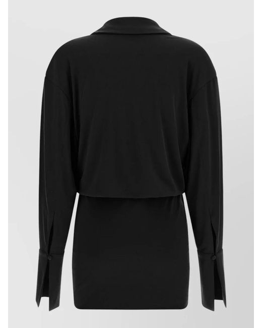 ANDAMANE Black Lilia Draped Top Long Sleeves Slits