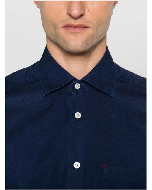 Kiton Blue Cotton Long-Sleeve Shirt for men