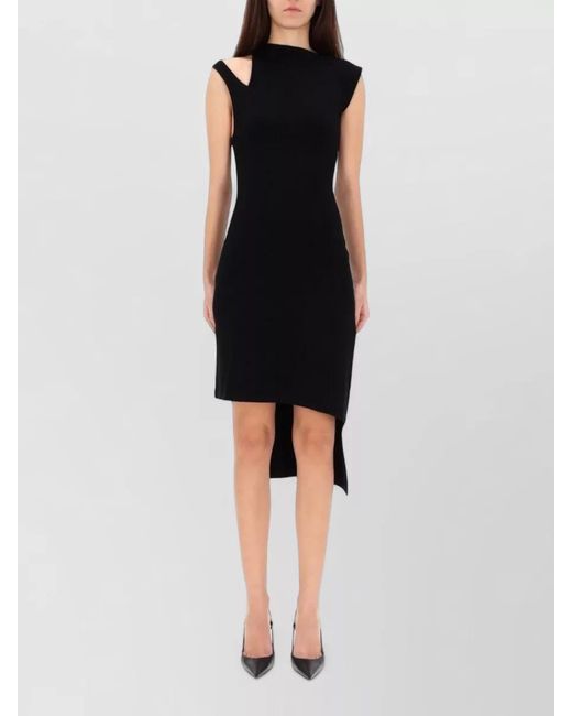 Courreges Black Ribbed Knee-Length Dress