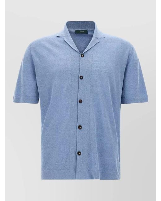 Zanone Blue Lightweight Short Sleeve Shirt Spread Collar for men