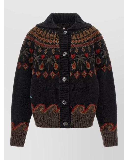 Alanui Black Winter Cardigan Shawl Collar Ribbed Knit
