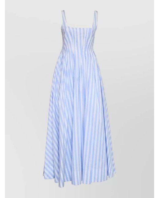 Sportmax Blue Maxi Dress Fitted Bodice Sleeveless Square Neckline Striped