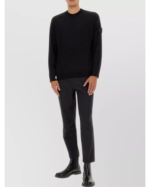 Stone Island Black Long Sleeve Ribbed Cuff Crew Neck Sweater for men