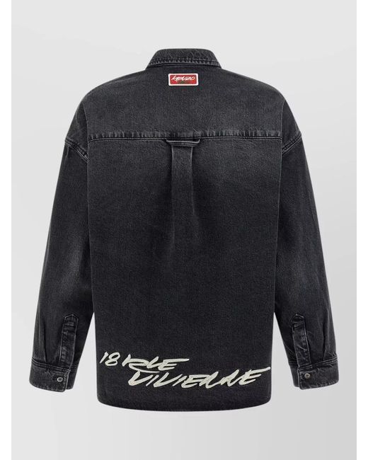 KENZO Blue Long Sleeve Shirt Curved Hem Yoke