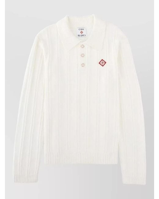 Casablanca White Collared Knit Sweater Ribbed Texture Design for men