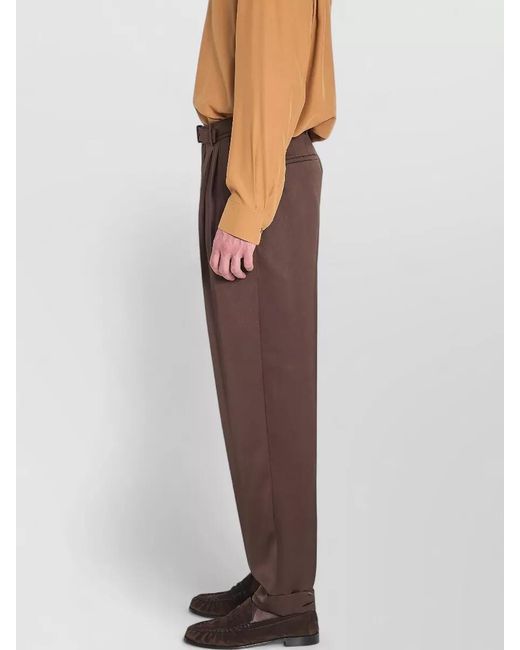 Saint Laurent Brown Silk Mid-Rise Wide-Leg Cuffed Tailored Trousers for men