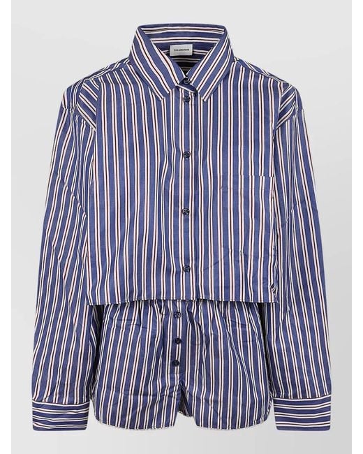ANDAMANE Blue Cropped Shirt And Micro Boxer Shorts Set