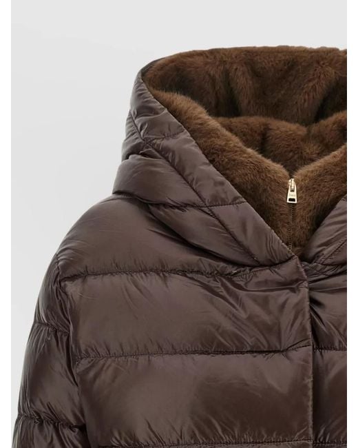 Herno Brown Fusciacca Hooded Mid Length Down Jacket