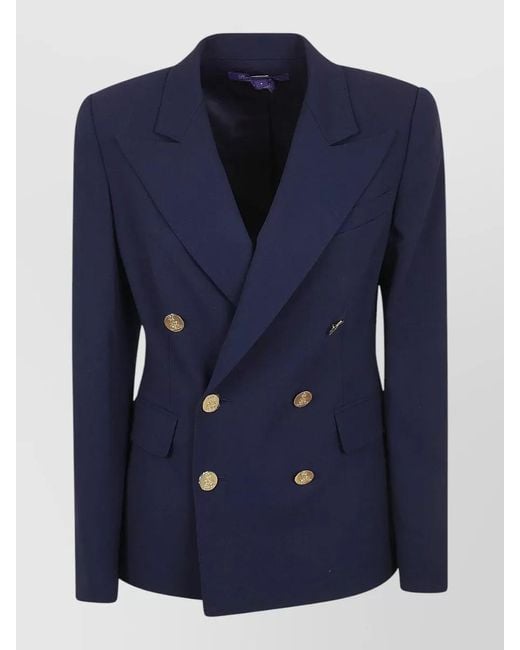 Ralph Lauren Blue Camden Tailored Jacket Long Sleeves Lapels Shoulders